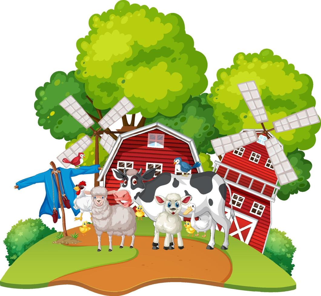 Many farm animals in the farm vector