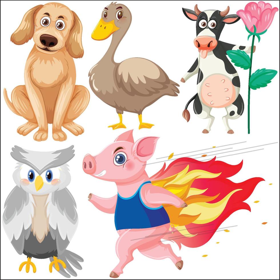 Set of various wild animals in cartoon style vector