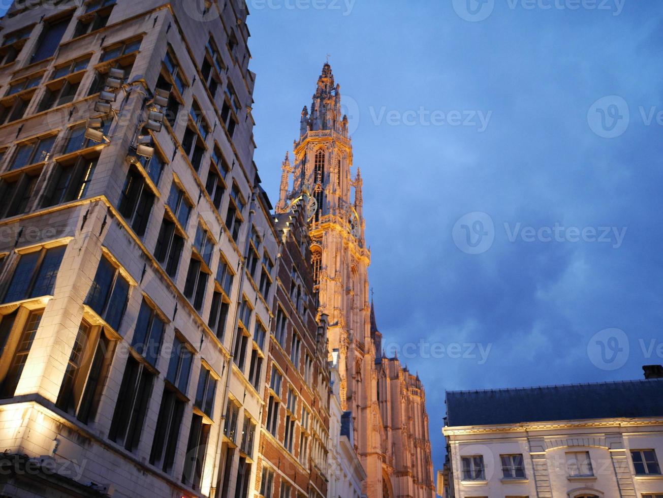 antwerp in belgium at night photo