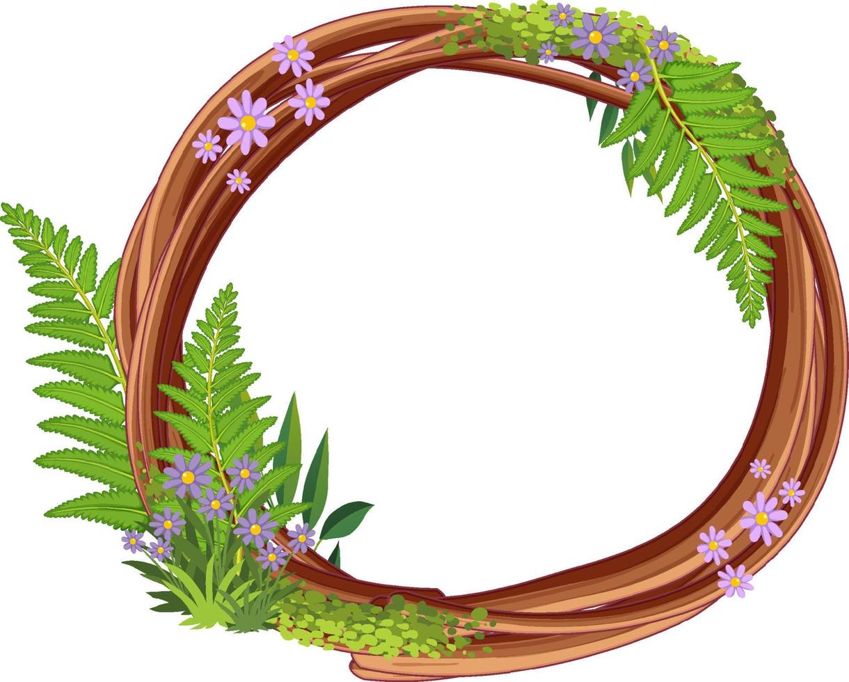 Round frame of liana branches and leaves vector