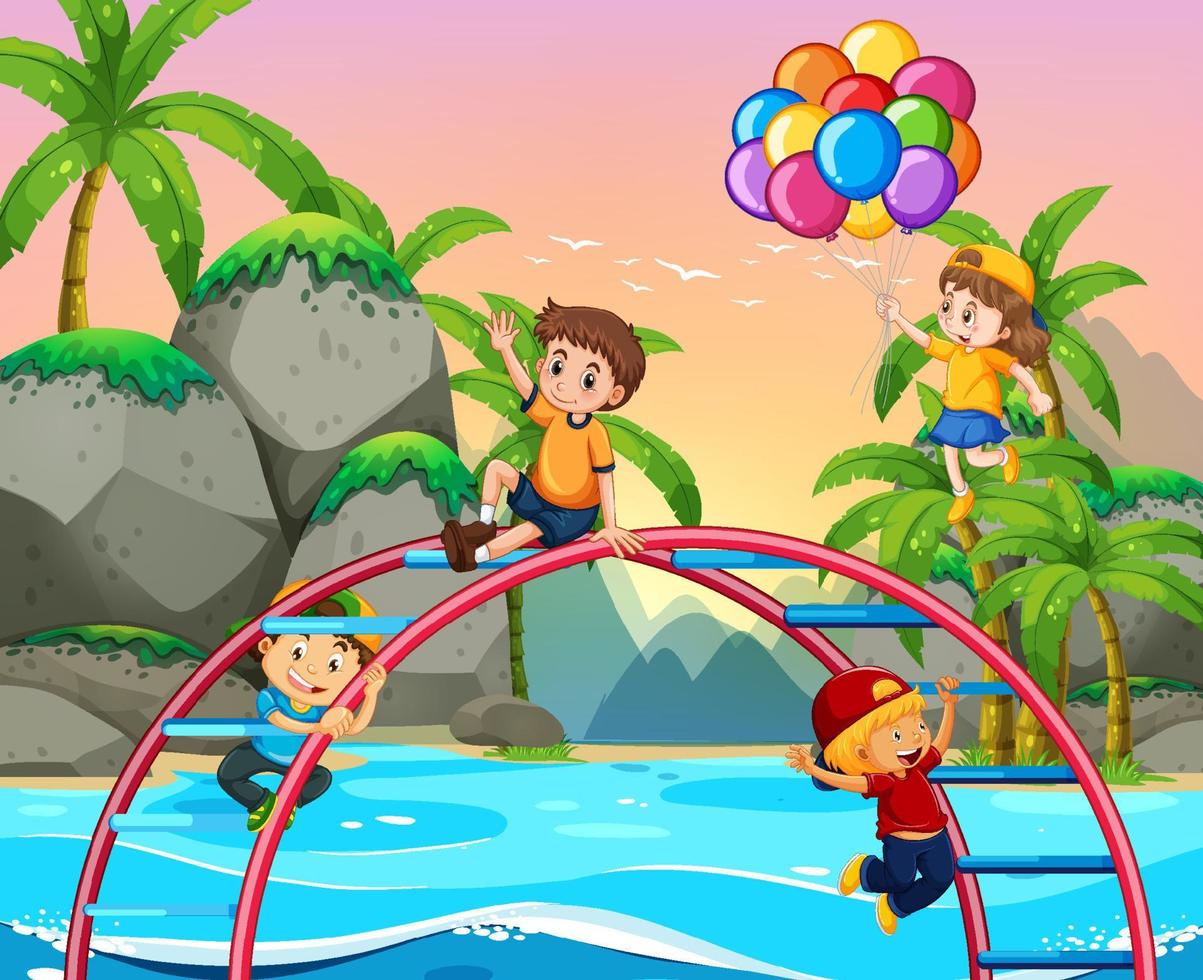 Beach playground with happy children vector