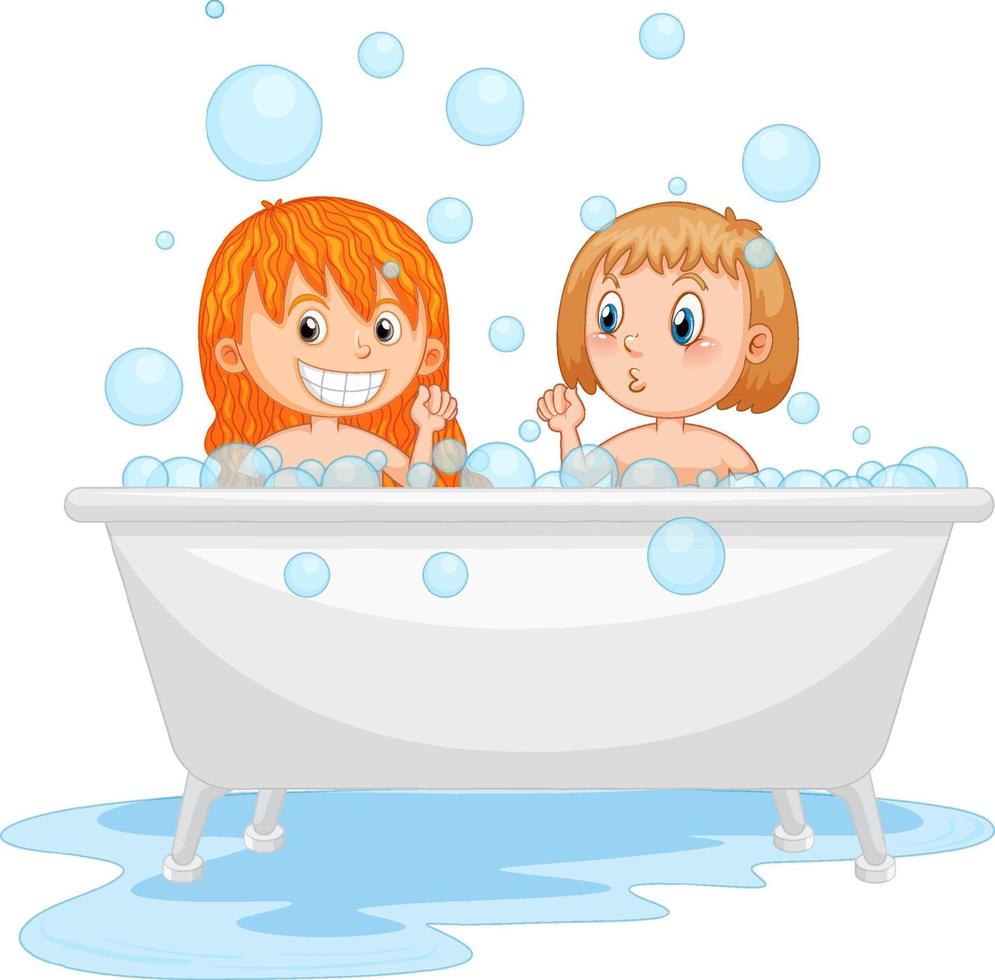 Happy kids playing in bathtub vector