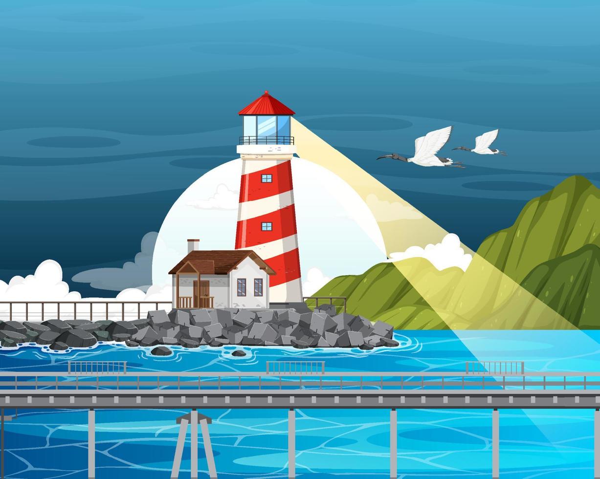 Lighthouse on the coast scene vector