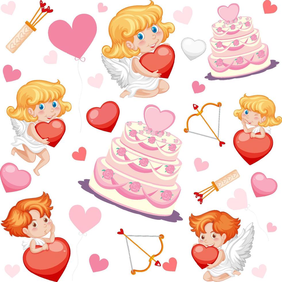 Little cupid and heart seamless pattern vector