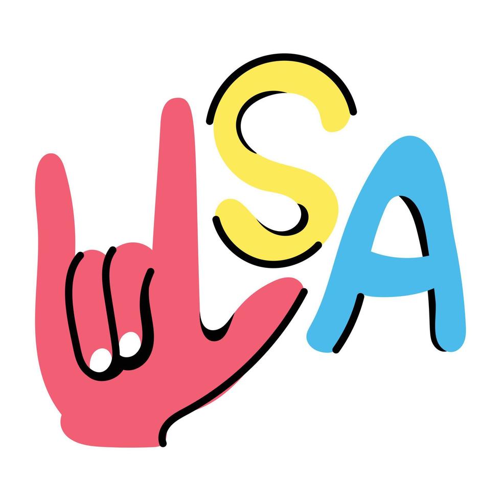 Hand gesture of rock on, flat sticker vector
