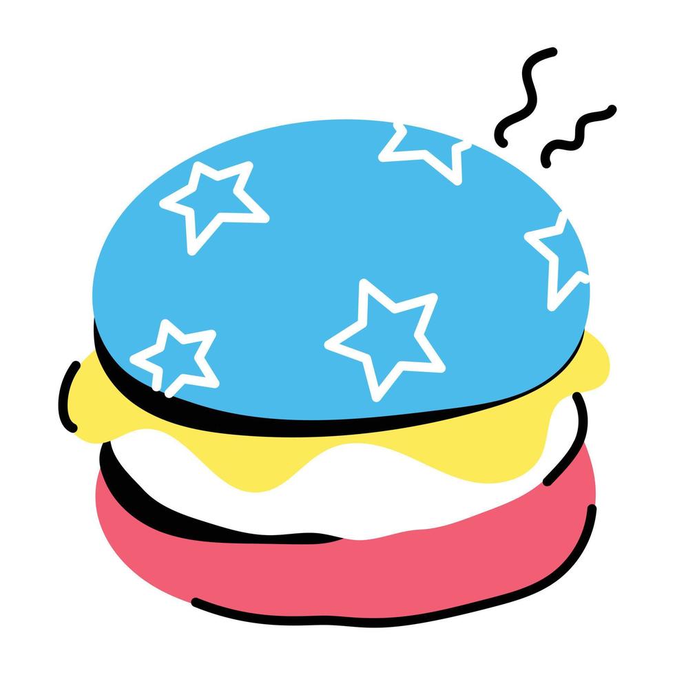 comida de independencia, pegatina plana de hamburguesa vector