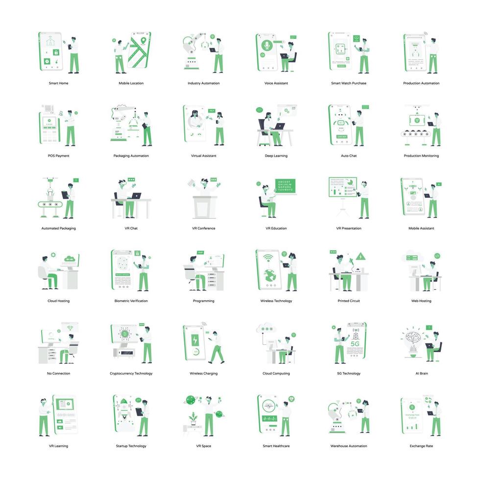 Collection of Technology Flat Mini Illustrations vector