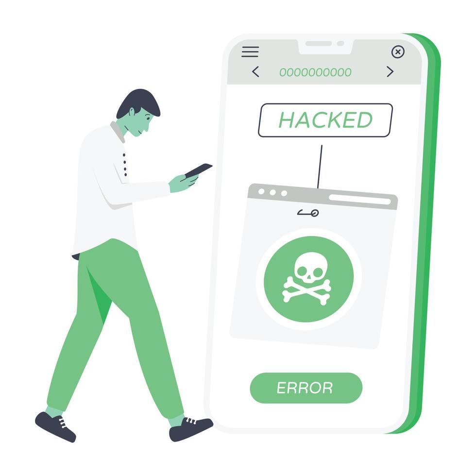 Modern handcrafted flat illustration of mobile hacking vector