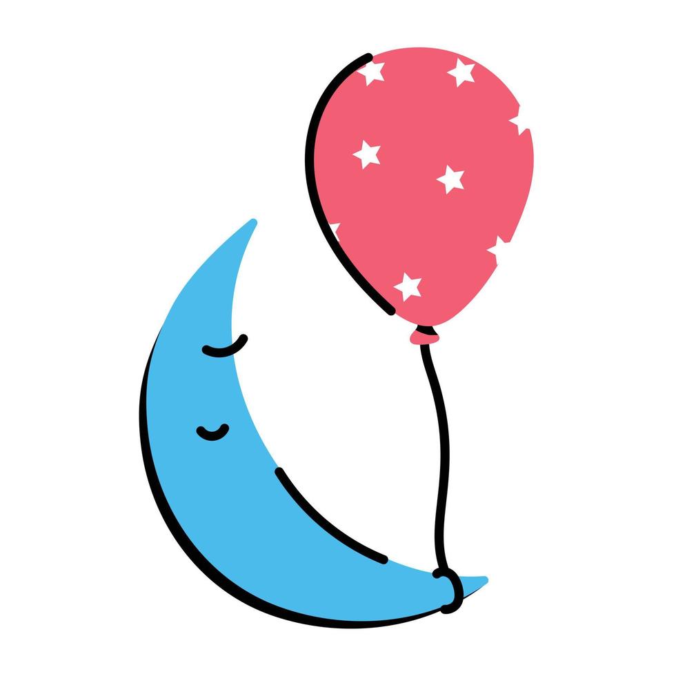 Moon with balloon, sticker of night celebration vector