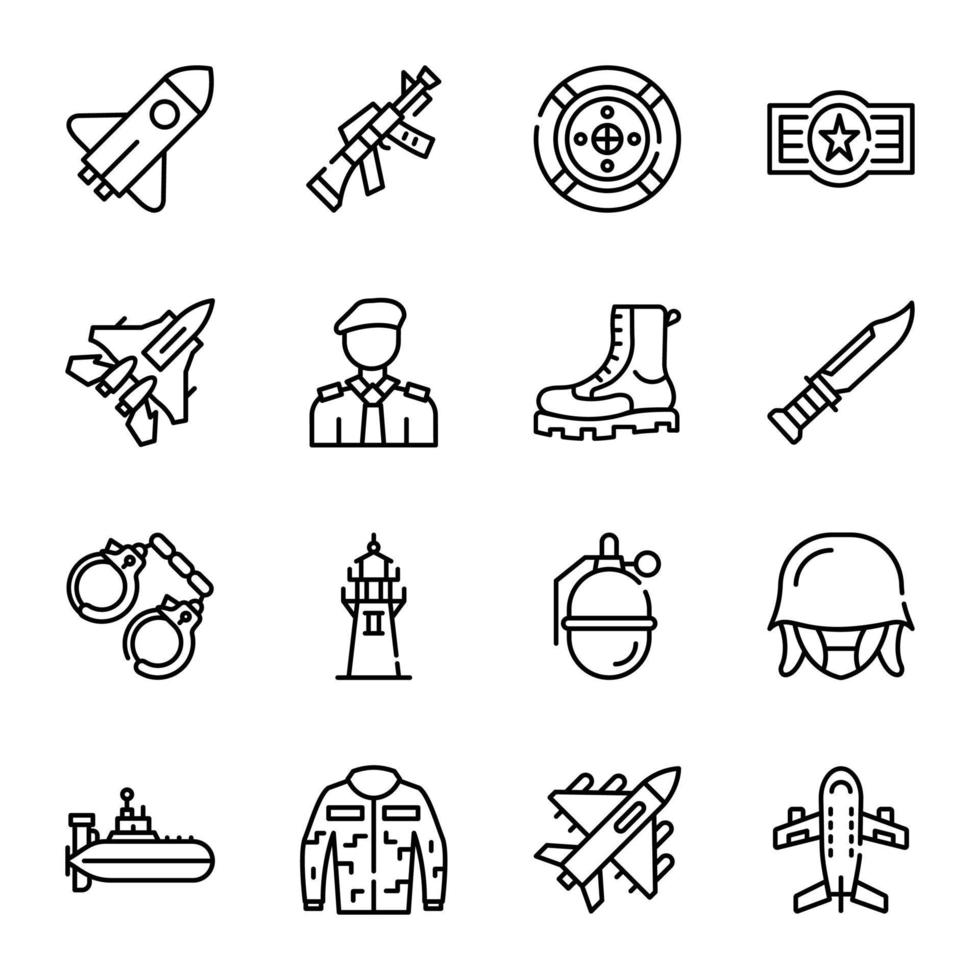 iconos de línea de las fuerzas armadas de moda vector