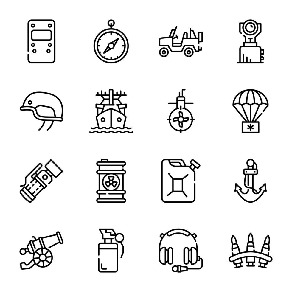 Set of War Linear Icons vector