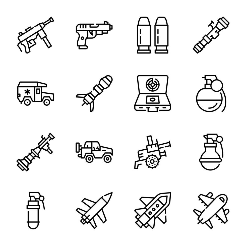 paquete de iconos de línea de armas vector