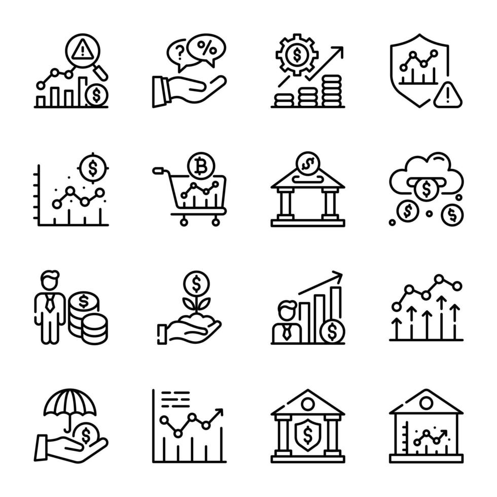 conjunto de iconos de línea de análisis de negocios vector