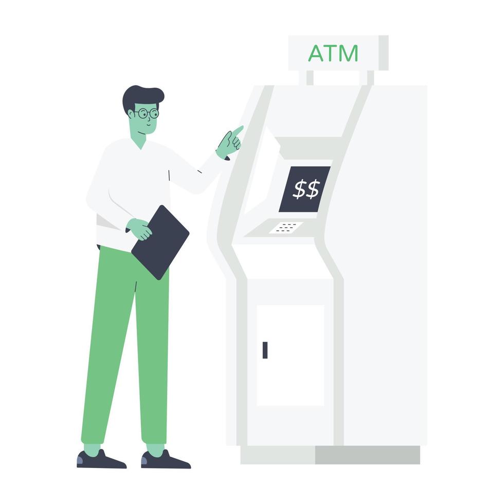 A flat illustration of cash machine vector