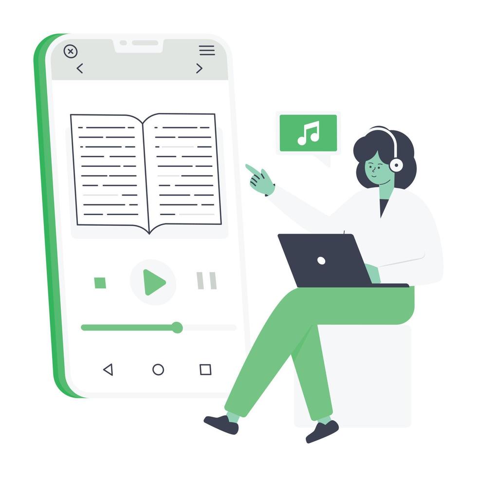 Online reading flat illustration, editable design vector