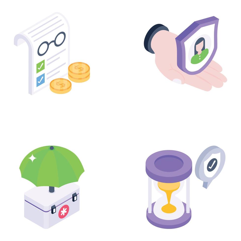 Set of Protection Isometric Icons vector