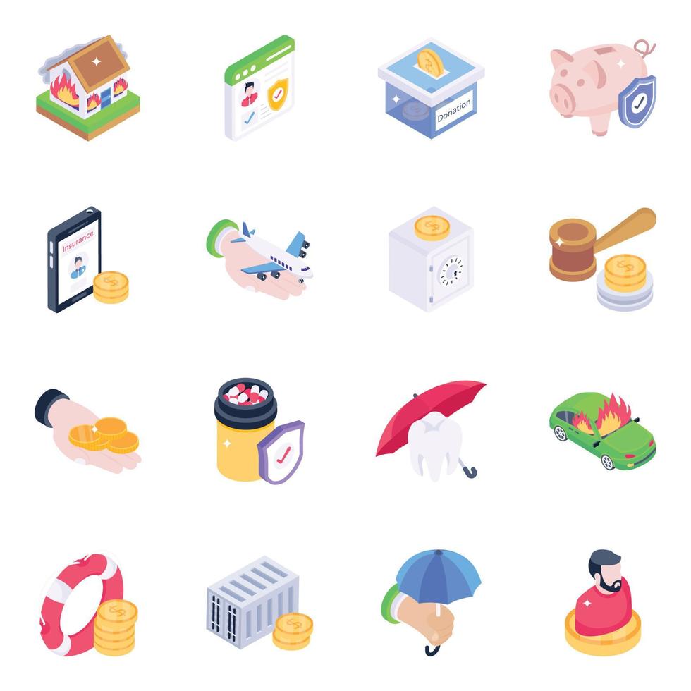 Pack of Policy Isometric Icons vector