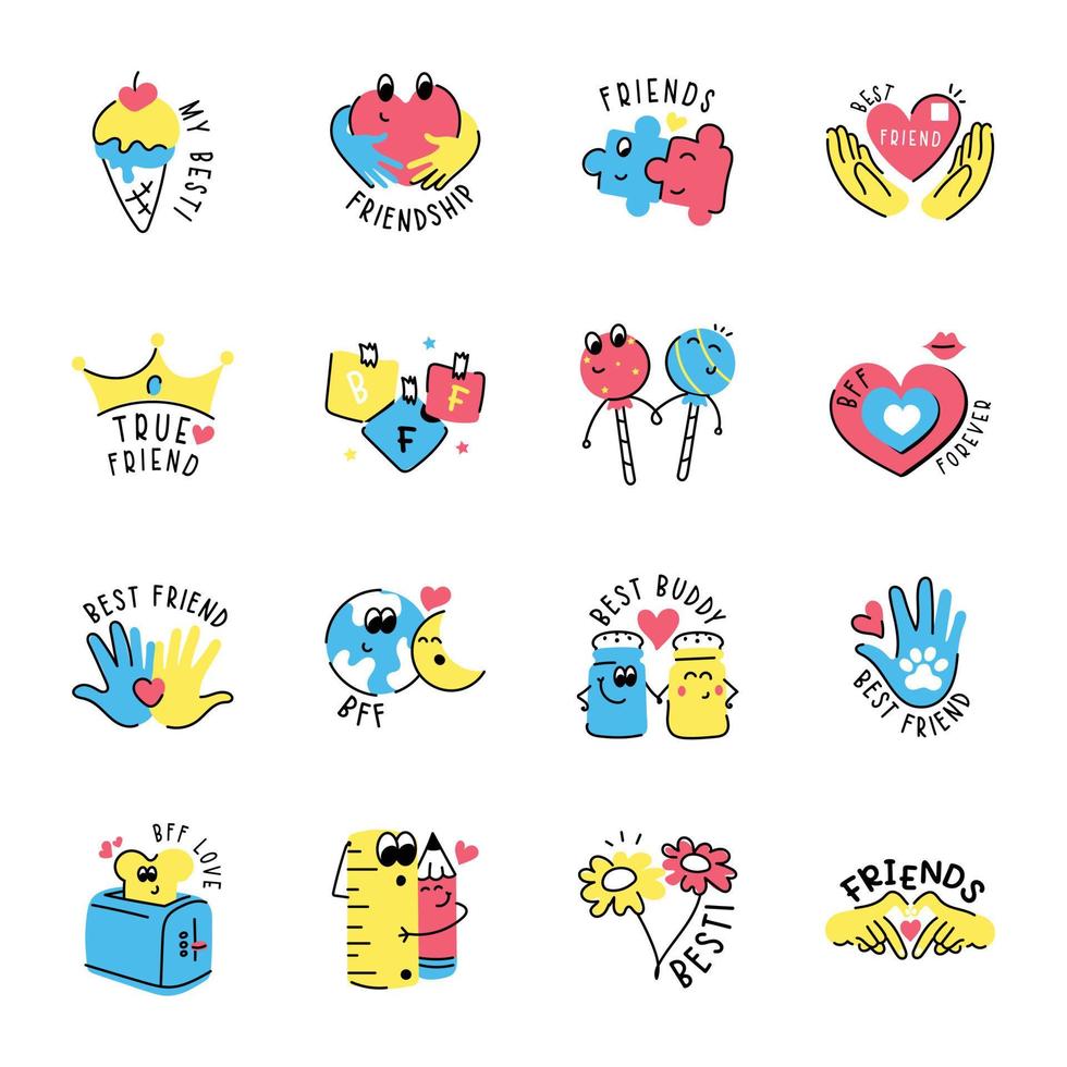 Collection of Friendship Flat Stickers vector