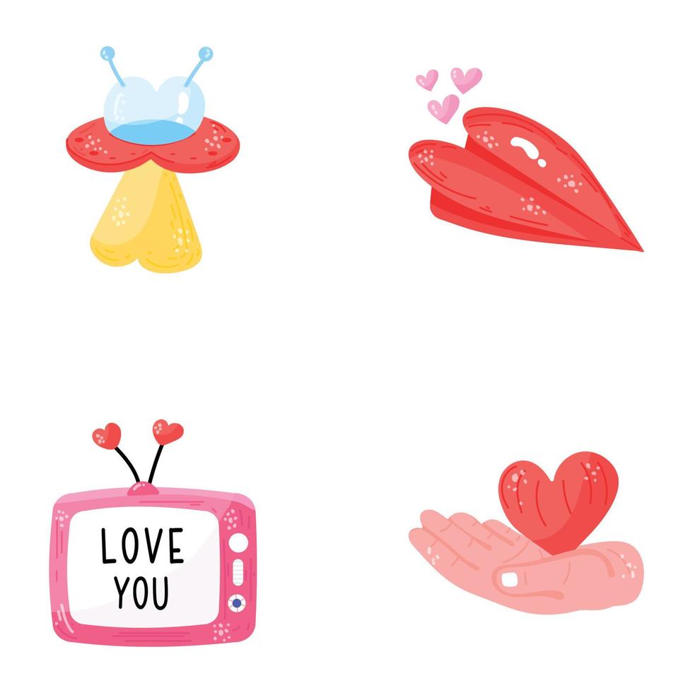 Set of Love and Romance Hand Drawn Stickers vector