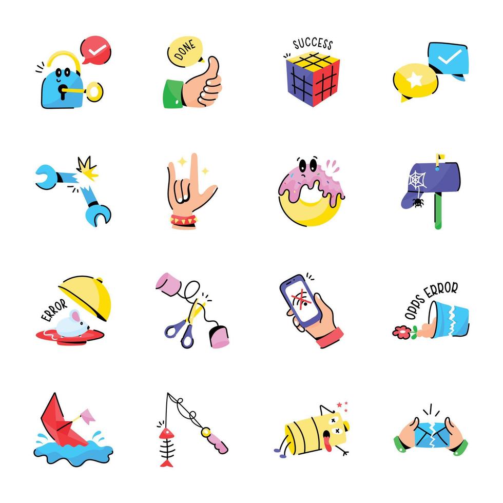 Pack of Errors Doodle Stickers vector