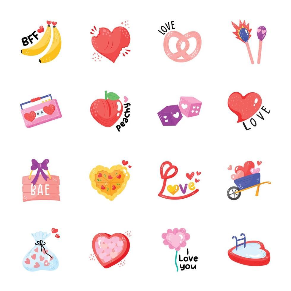 Love and Valentine Accessories Hand Drawn Stickers vector