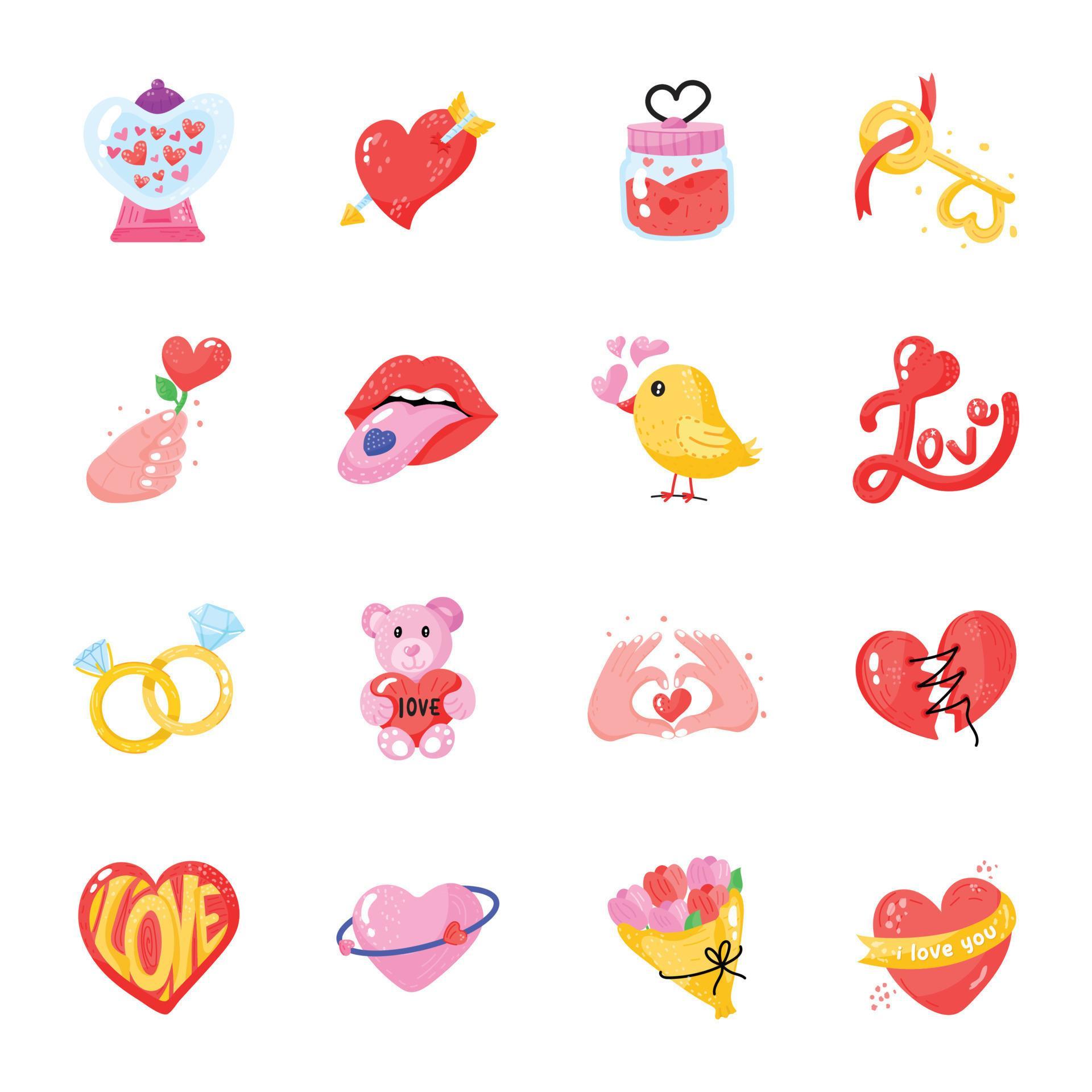 Bundle of Love and Wedding Hand Drawn Stickers 9205041 Vector Art at