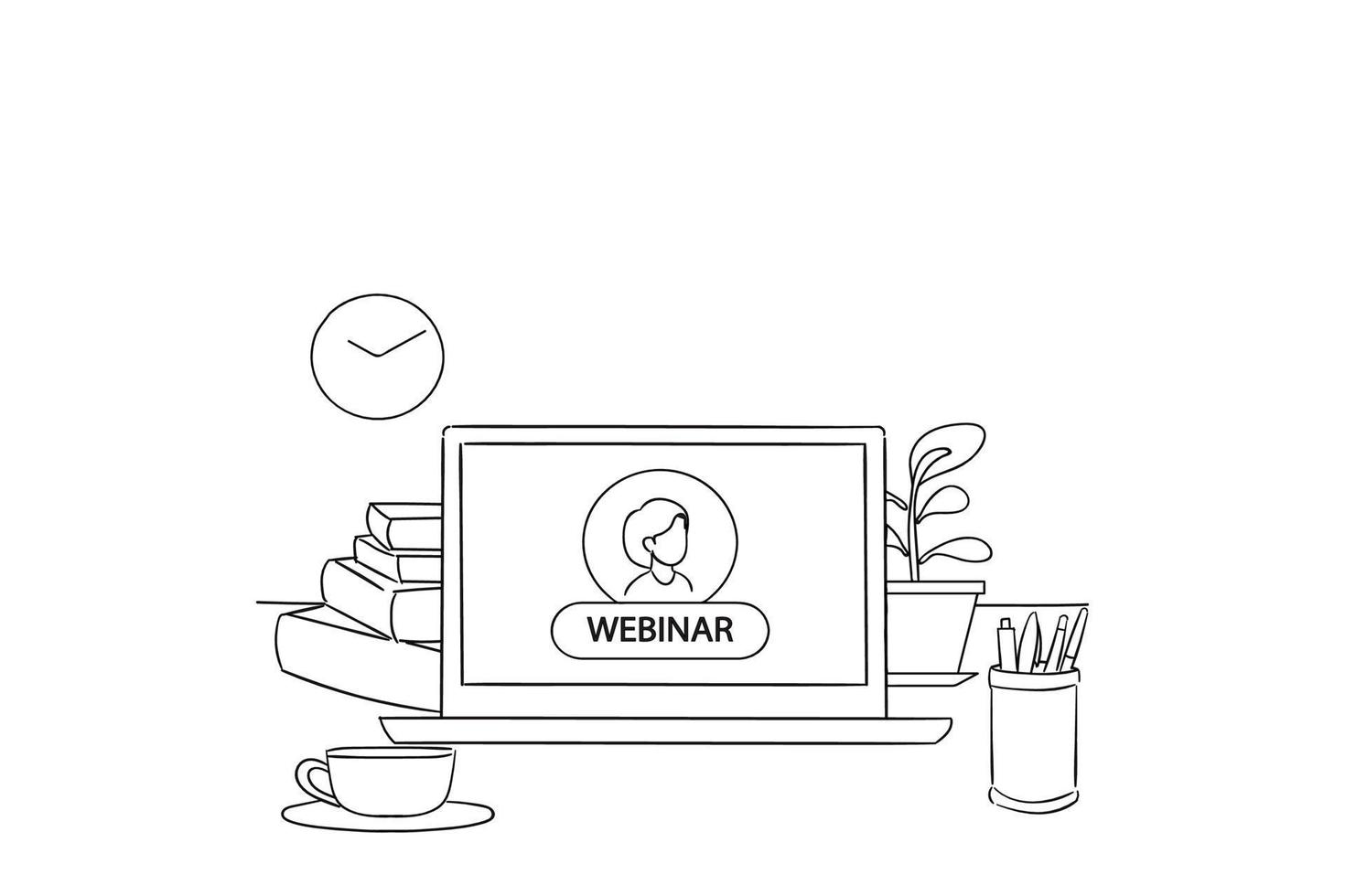 Sketch of people work from home. Webinar e-learning concept. Hand drawn illustration design vector