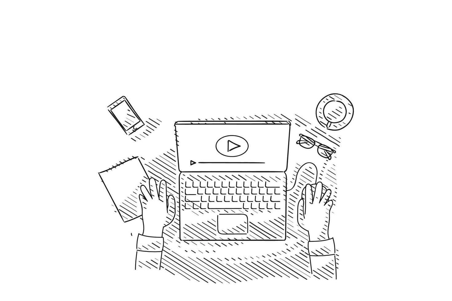 Sketch of study from home online learning concept hand drawn design illustration vector