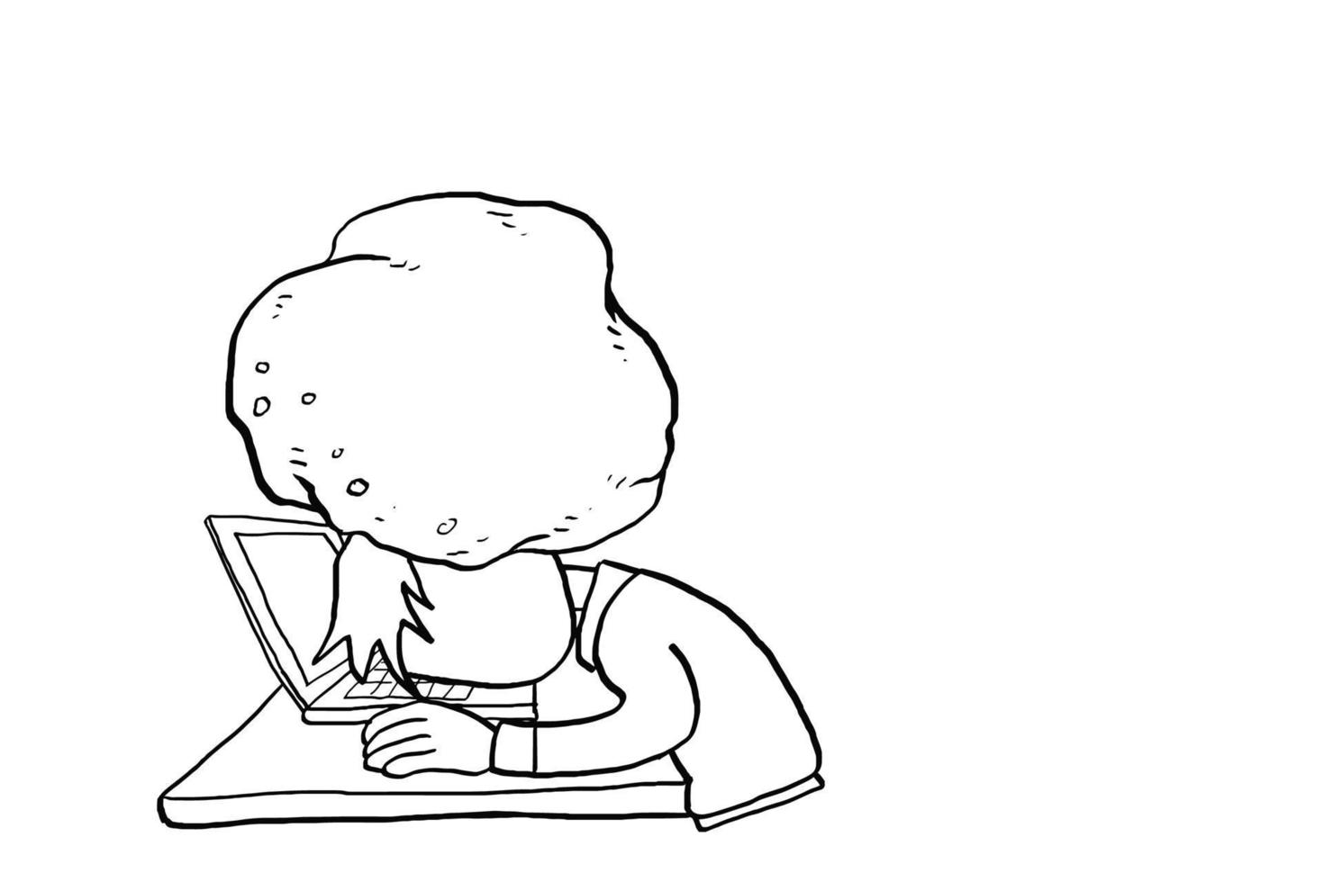 Office worker feeling pressure at work. His head squeezed between laptop and boulder of rock. Cartoon vector illustration program