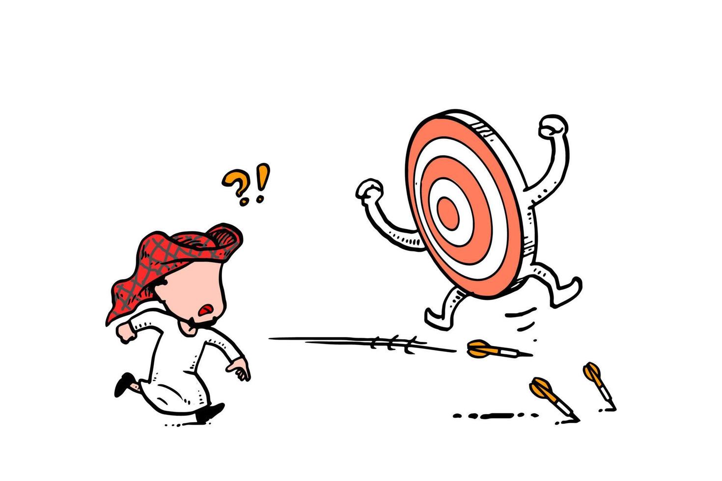 Arab businesman fail to get the target. Business failure concept. Character vector illustration design on isolated background