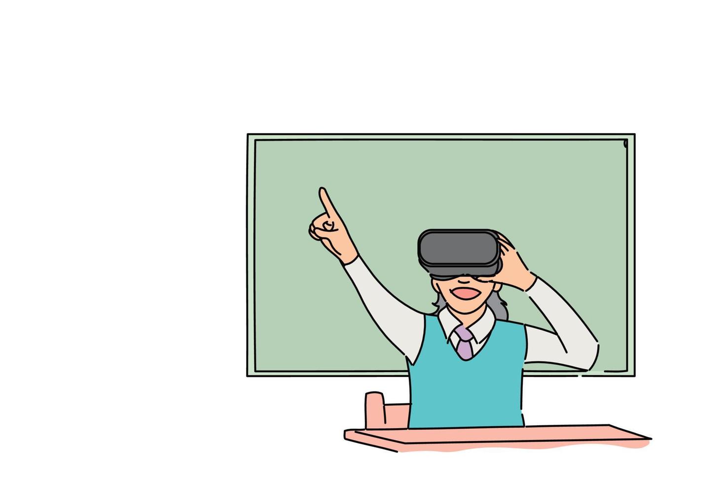 estudiante feliz aprendiendo en simulador vr. diseño de ilustración vectorial plana vector