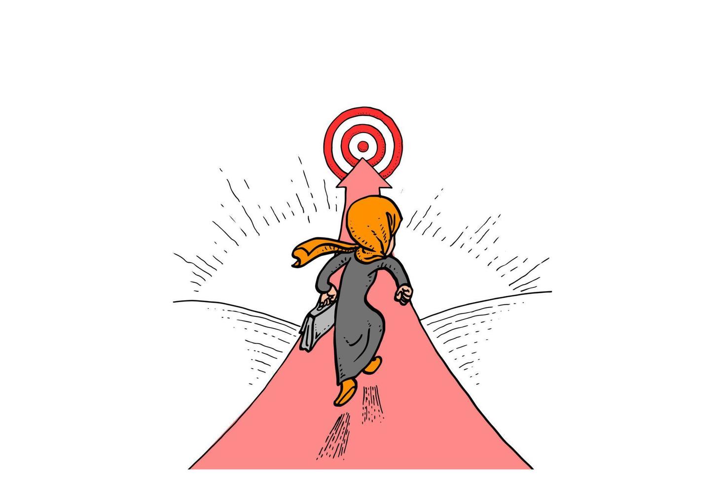 mujer de negocios alcanzando el objetivo comercial. caricatura sobre fondo aislado. ilustración vectorial vector