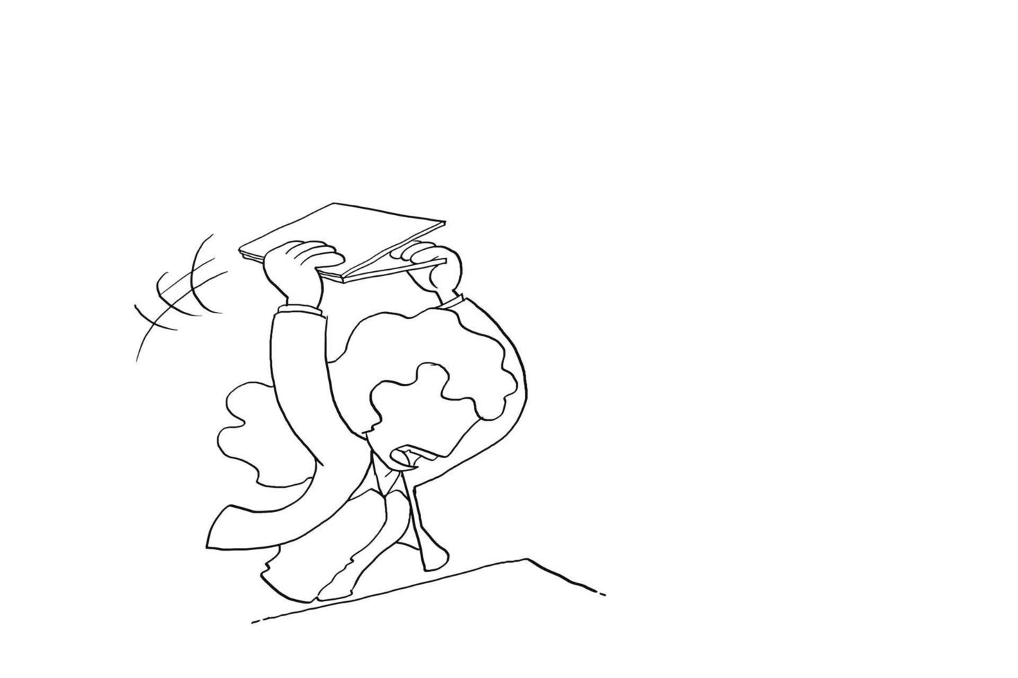 Stress and angry woman try to smash his laptop to desk. Burnout concept. Female worker pointed at the gun vector