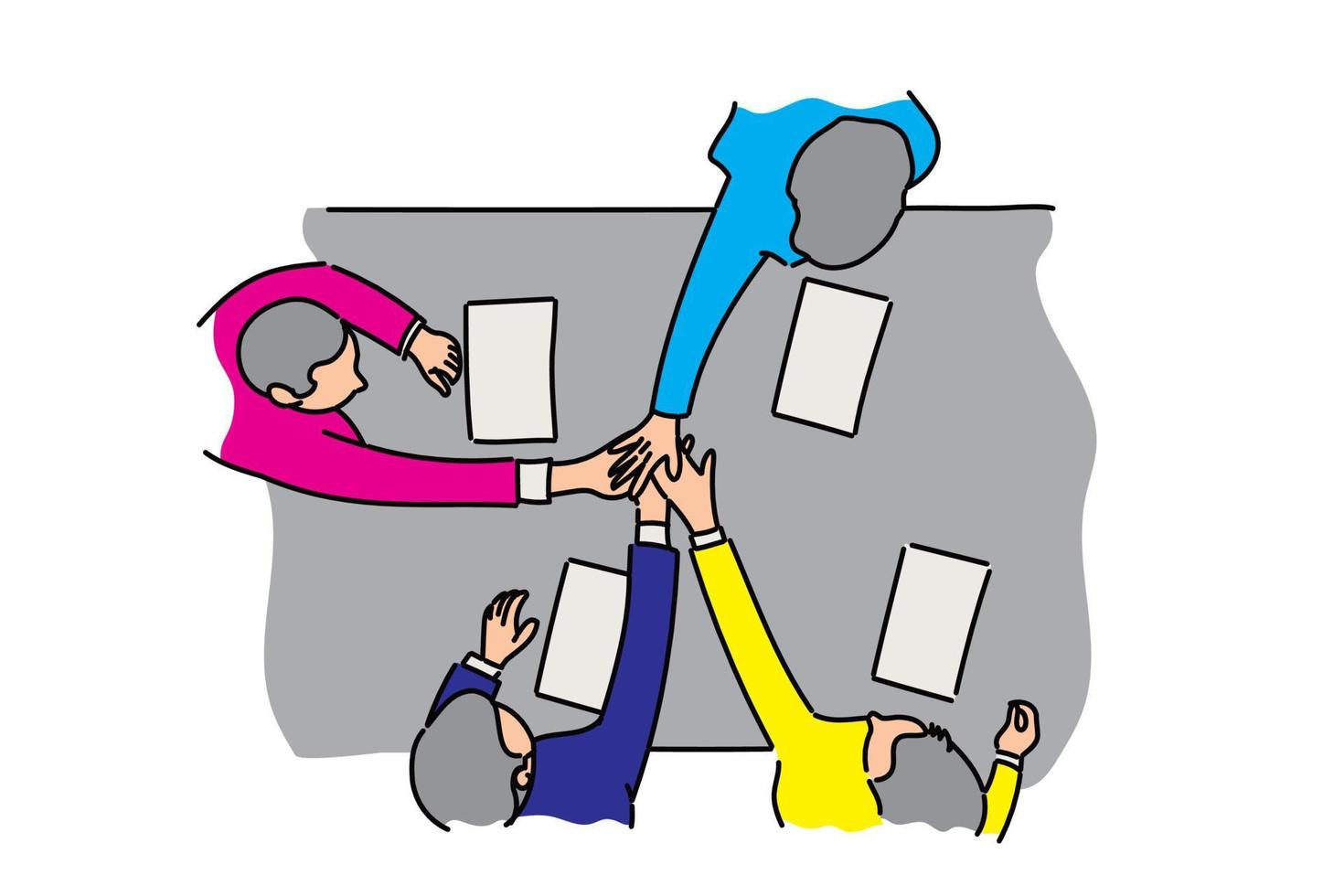 Agreement after team meeting concept. Hand drawn vector flat illustration design