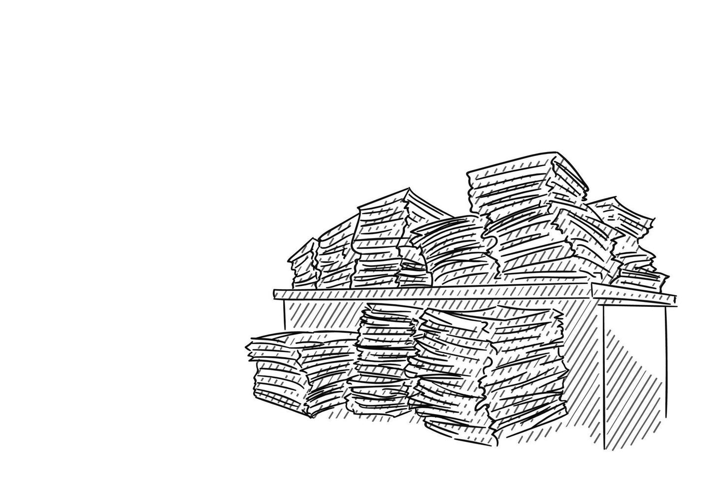 Sketch of pile of documents. Business concept for unfinished work and heavy workload. vector