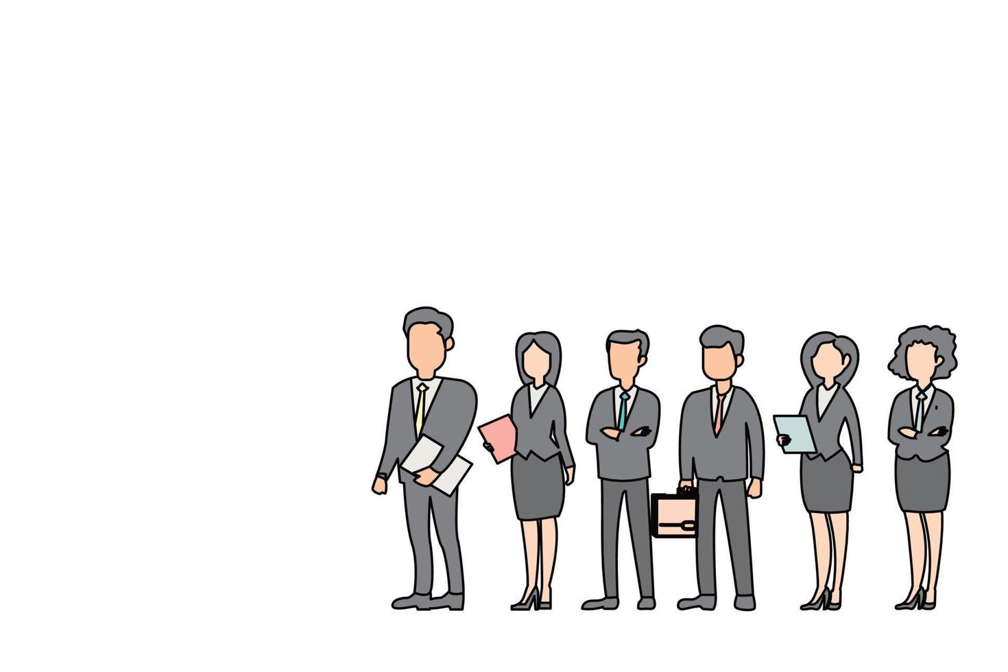 Character of mixed group of business people standing together with confidence. Flat design illustration vector