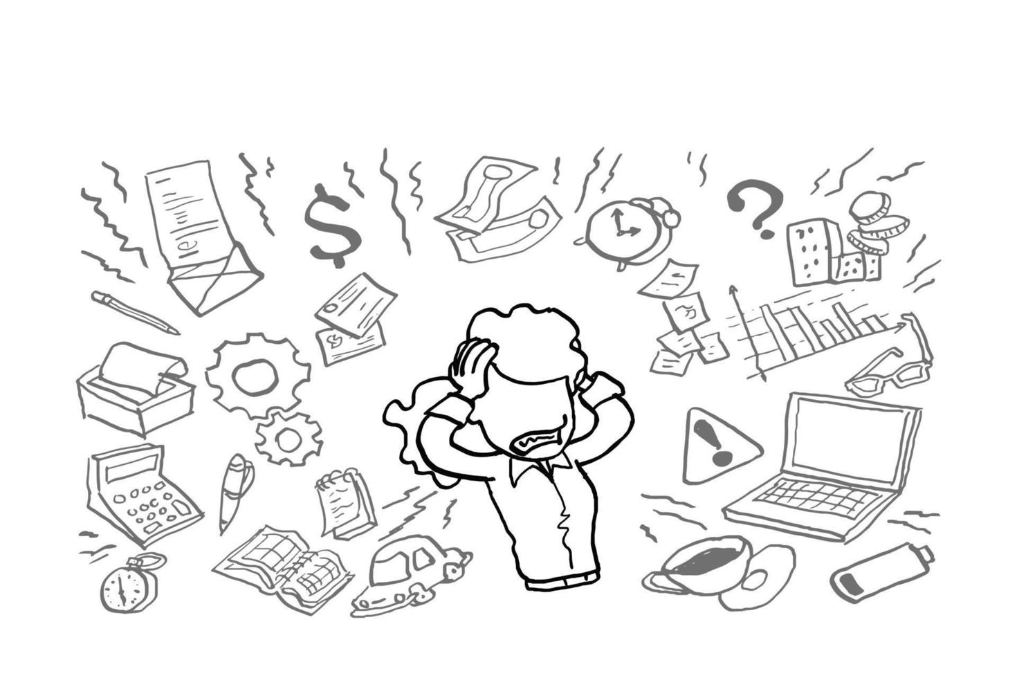 Businesswoman stress at workplace concept. Burnout and unhappy worker. Cartoon vector illustration design