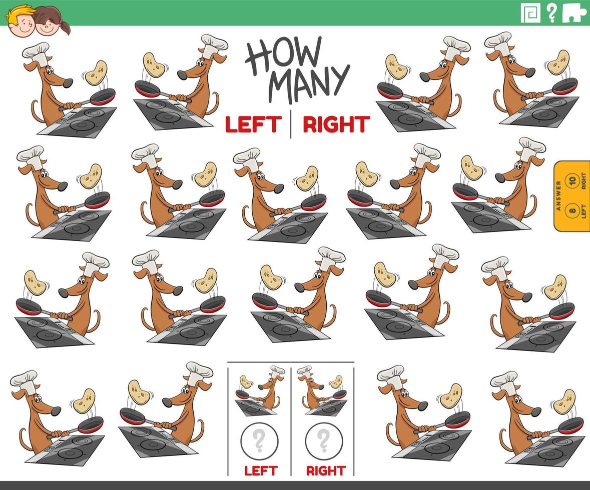 counting left and right pictures of cartoon dog making pancakes vector