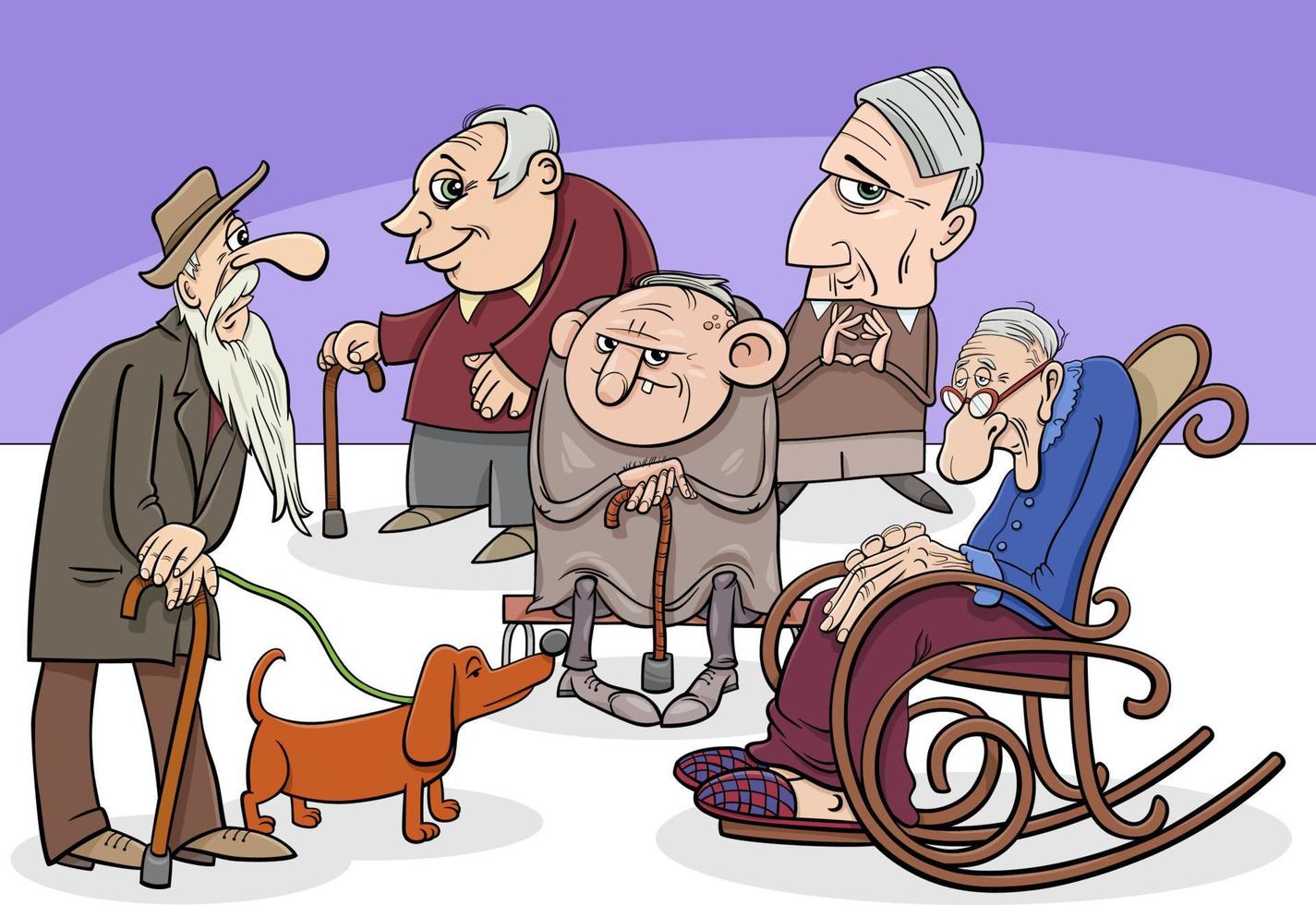 elder people characters group cartoon illustration vector