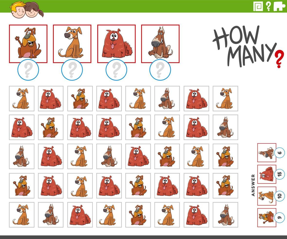 how many cartoon dogs animal characters counting game vector
