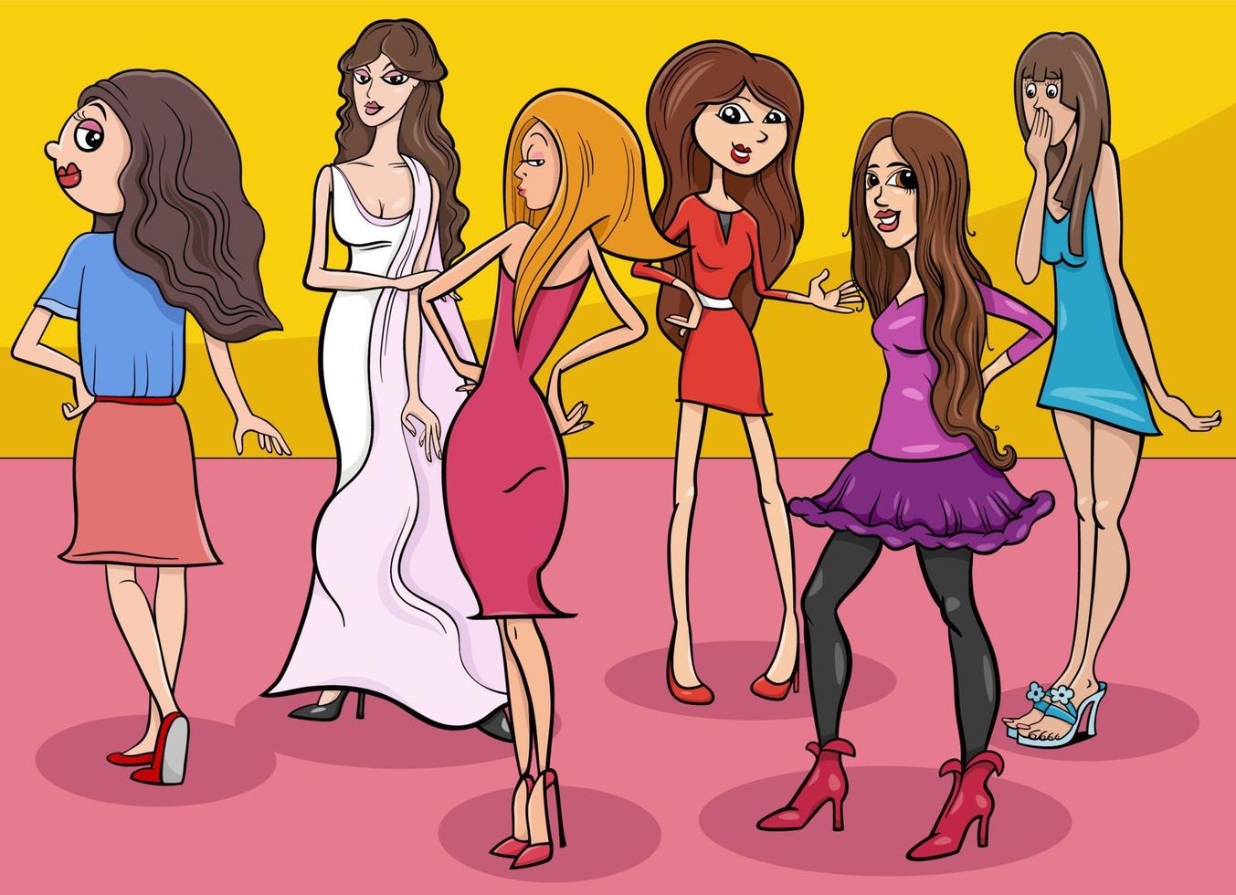 cartoon pretty girls or women characters group vector