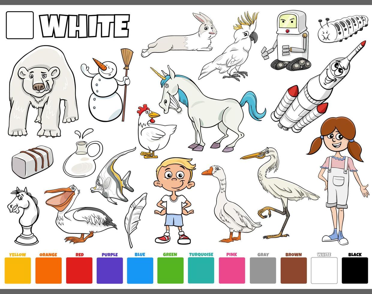 set with cartoon characters and objects in white vector