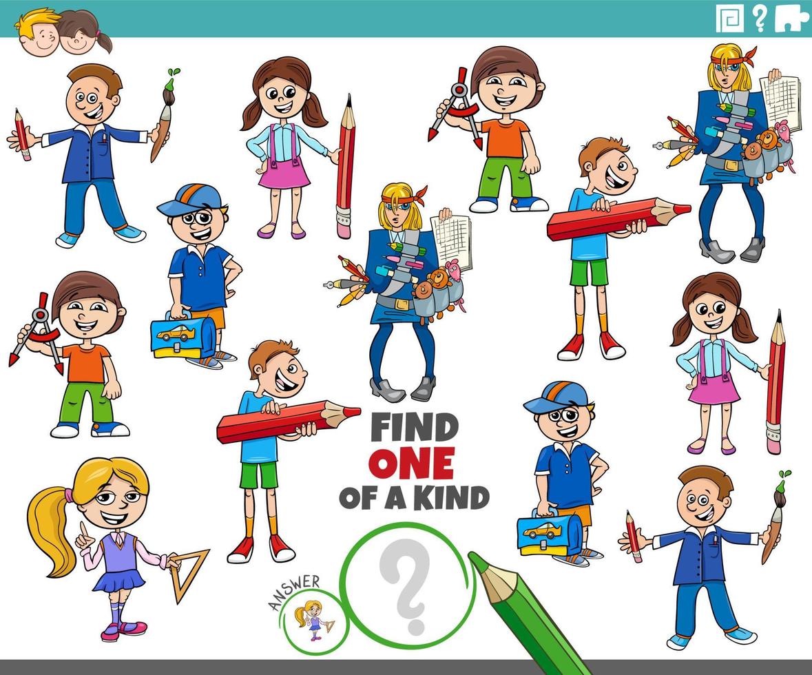one of a kind task with cartoon pupils children character vector