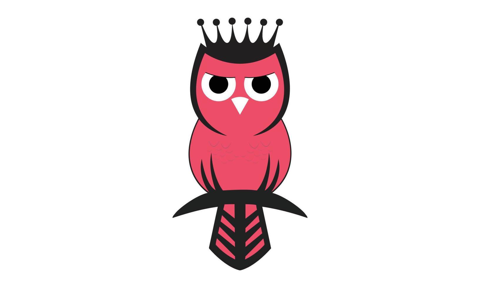 Cute owl with a crown, owl logo template on white background, bird emblem design icon vector