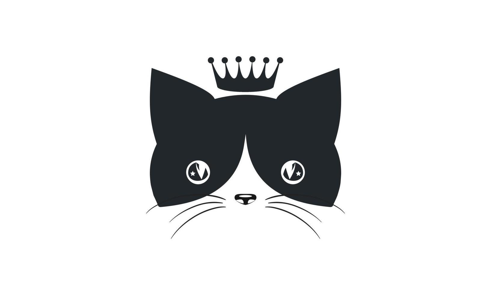 Cute cat face symbol with crown, cat vector logo on white background. Pets, Animals