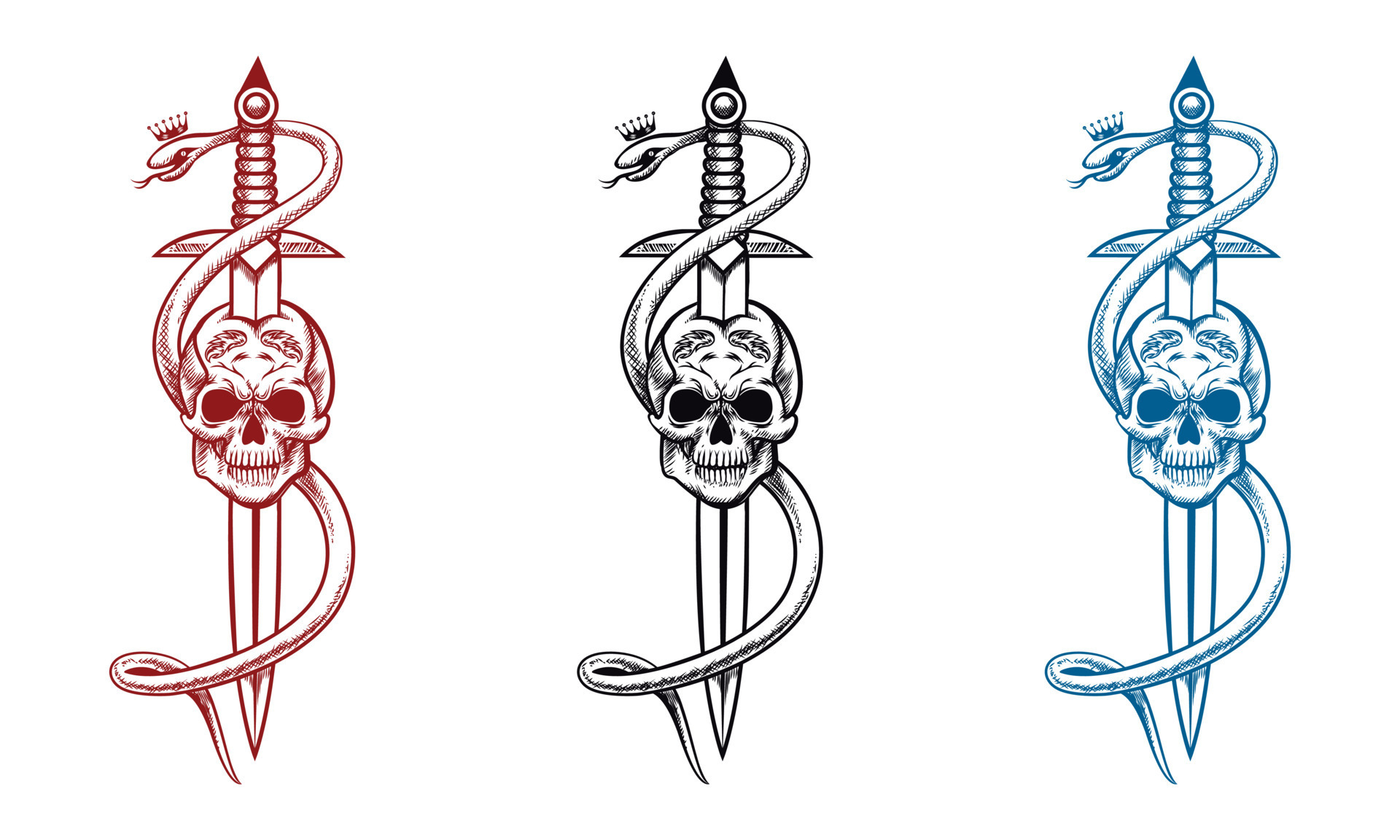 Tattoo design with skull sword and snake. Skeleton head and sword vector  illustration in white background 9205850 Vector Art at Vecteezy