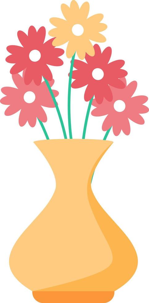 arreglo floral en jarrón de cerámica objeto vectorial de color semiplano vector