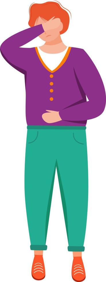 Depressed teenager with aches in stomach semi flat color vector character