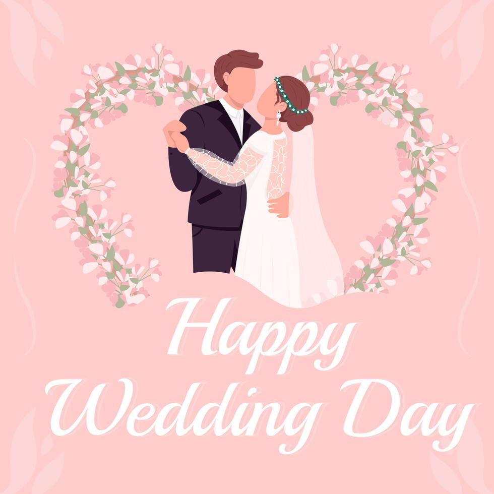 Happy wedding day greeting card template vector