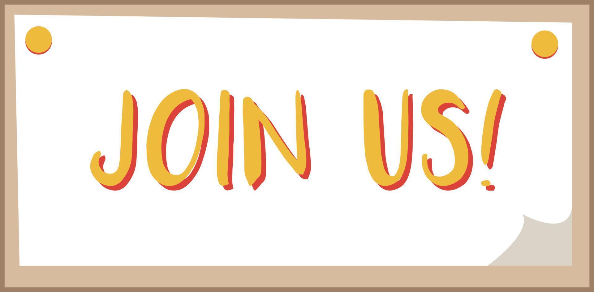 Join us badge semi flat color vector element. Full sized decor on white